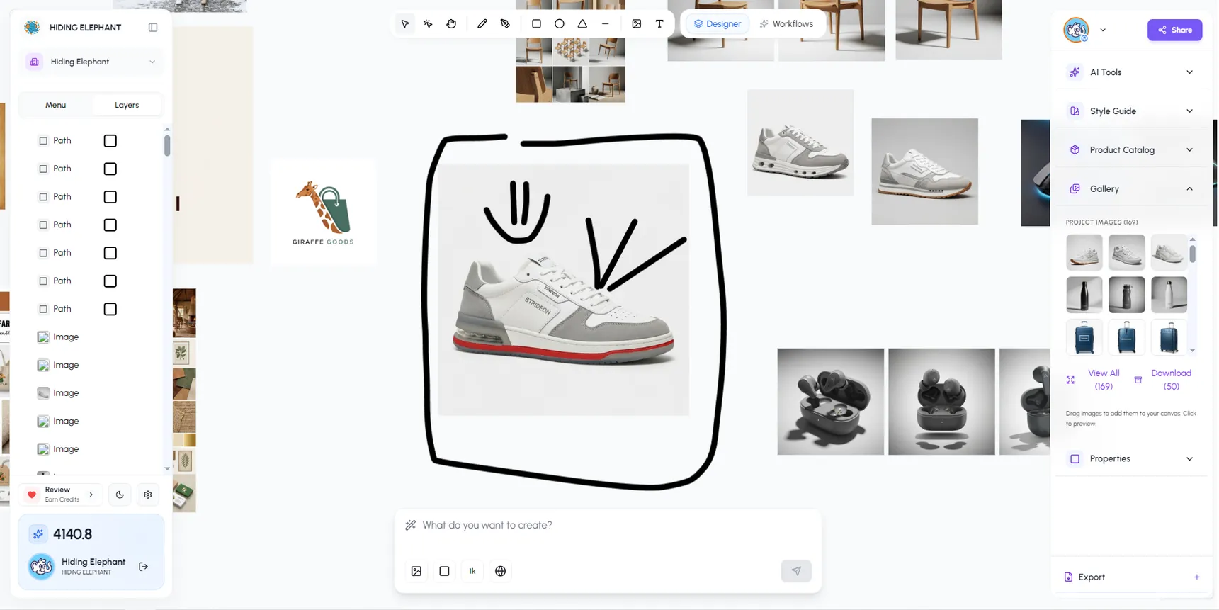 Editing thumbnail text and layout on the Hiding Elephant canvas